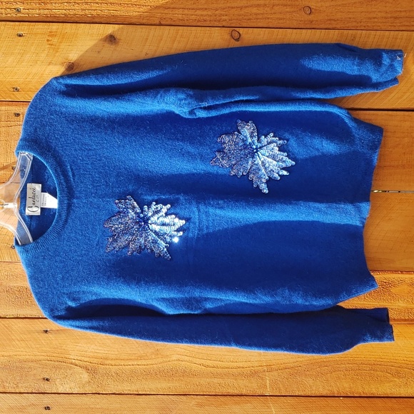 Carducci Lambswool Angora Sequin Blue Sweater Small - Picture 9 of 9